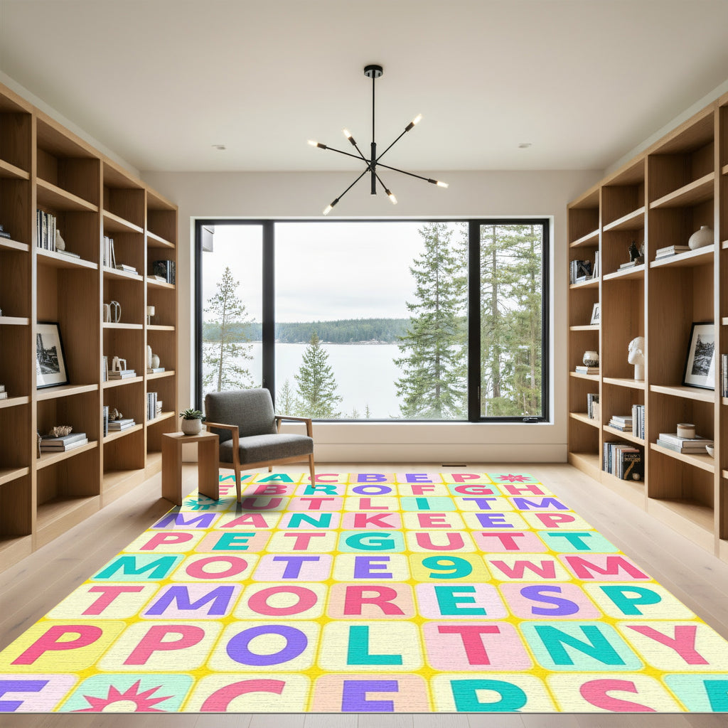 Pastel Alphabet Grid Square Rug