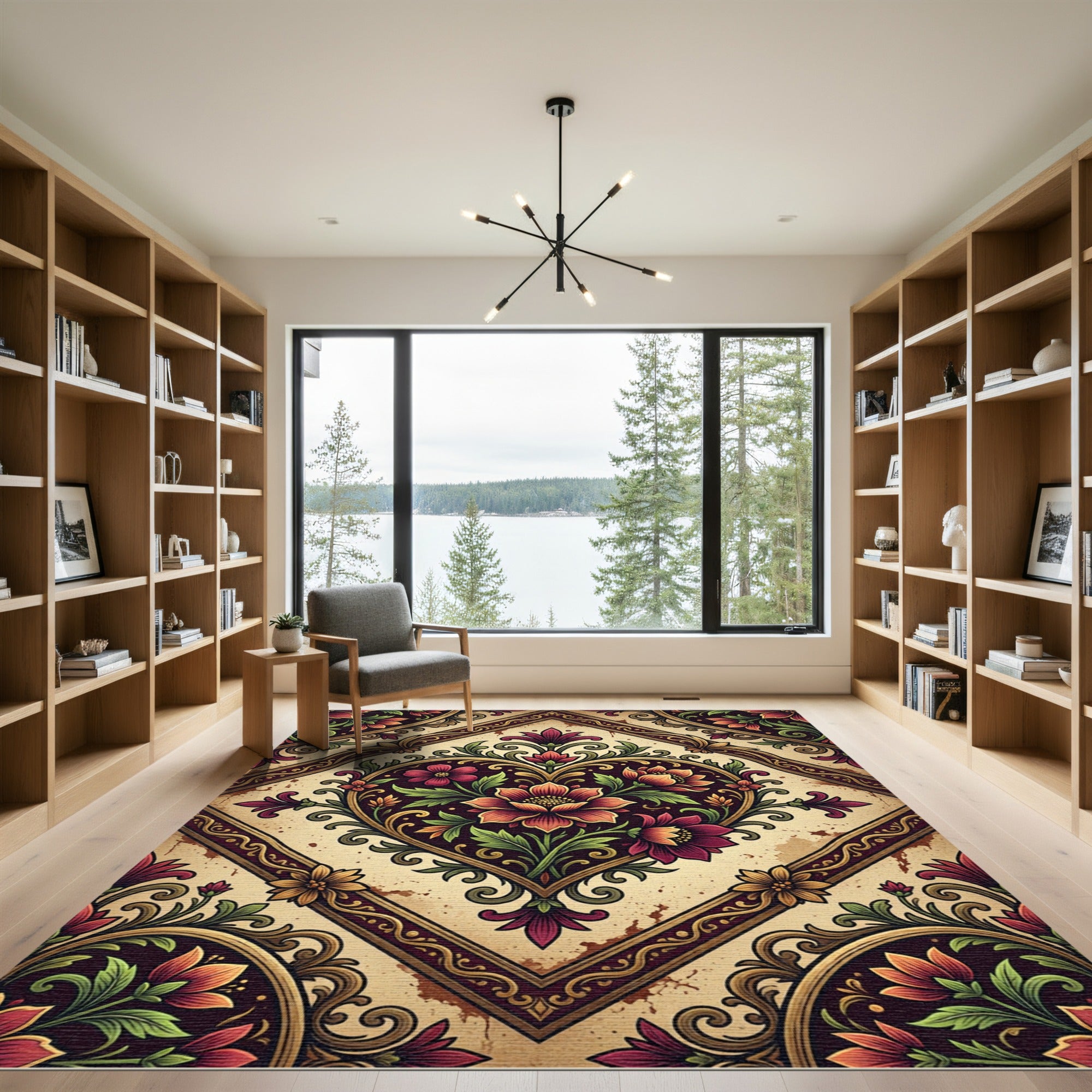 Crimson Laurel Heart Floral Medallion Rug