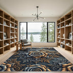 Metallic Gold and Slate Rose Medallion Rug