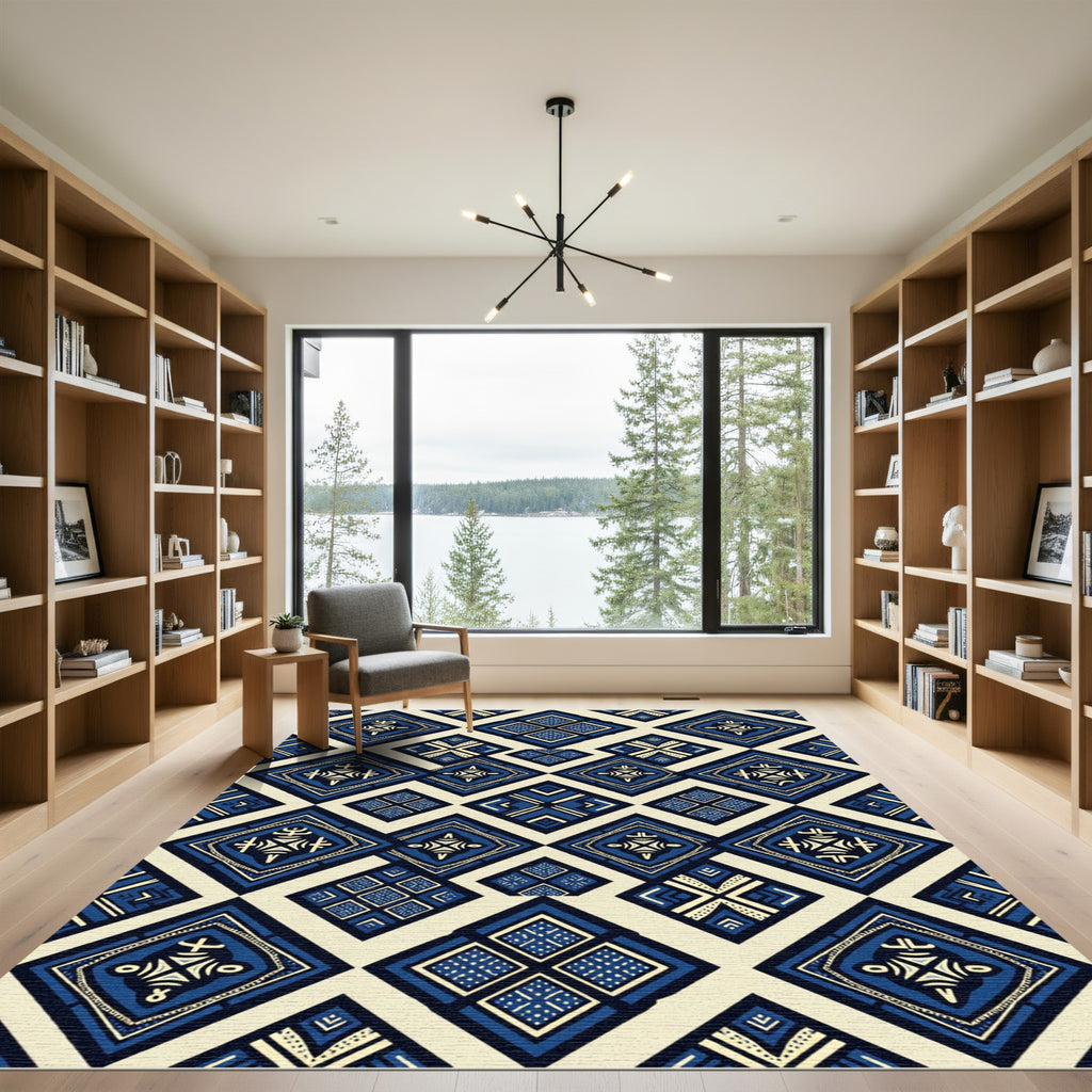 Indigo Geometric Diamond Artisan Tile Rug