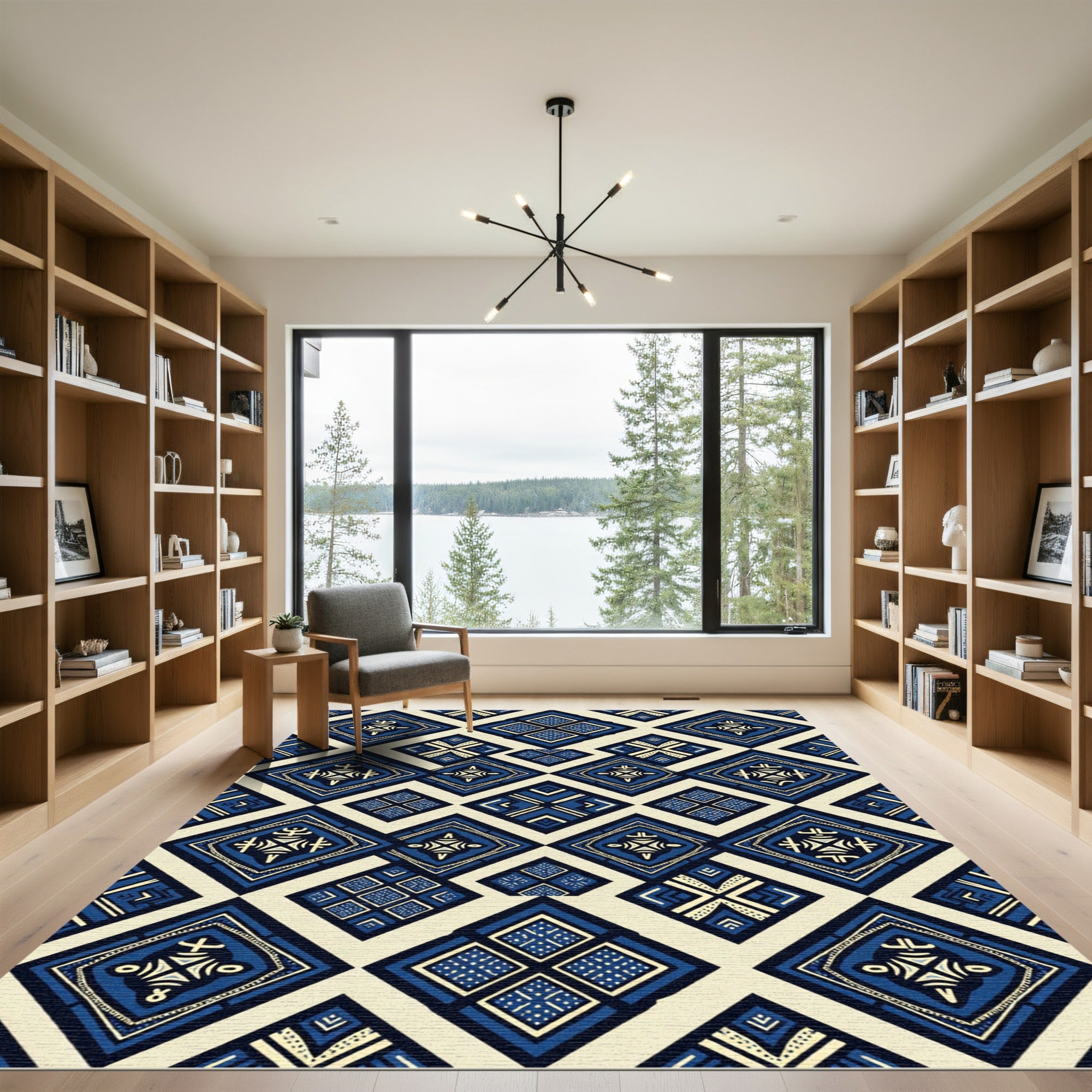 Indigo Geometric Diamond Artisan Tile Rug