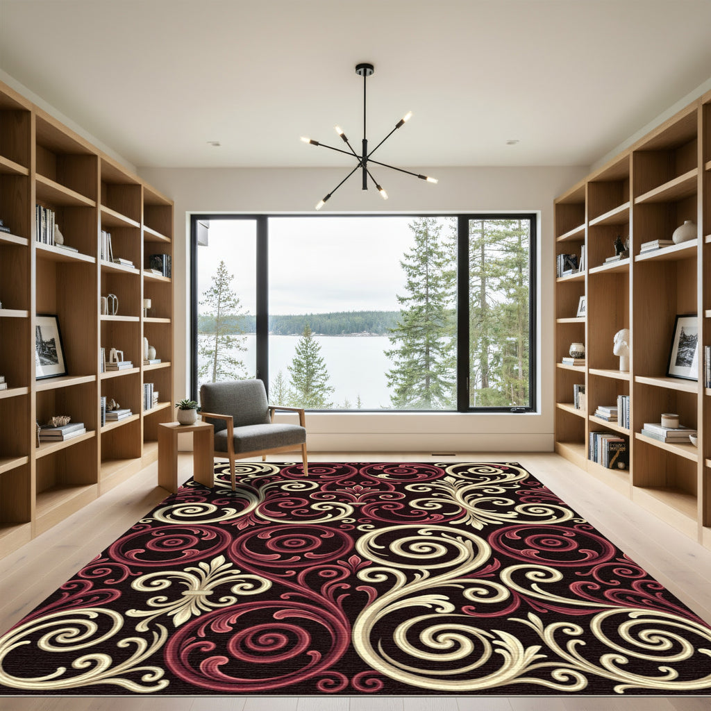 Crimson Cream Vintage Scrollwork Rug