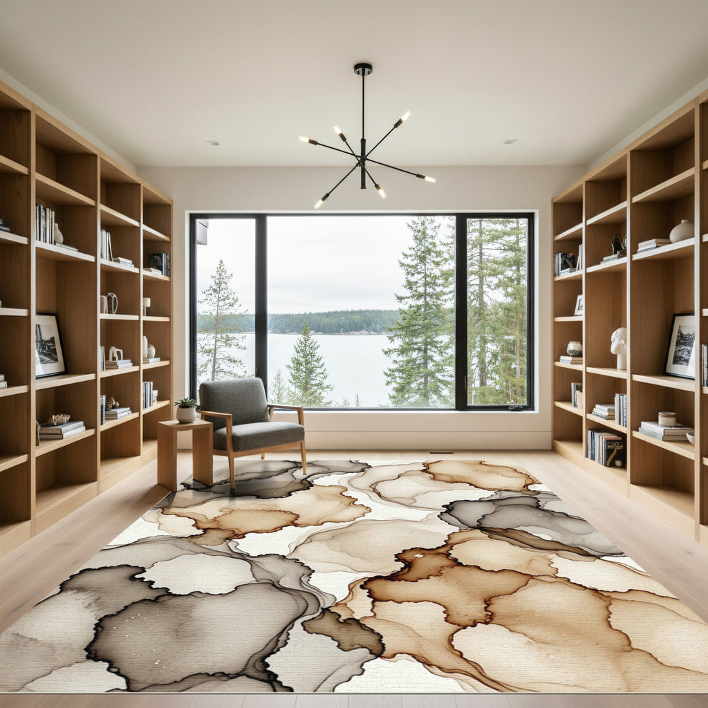 Neutral Ethereal Marble Ink Flow Rug