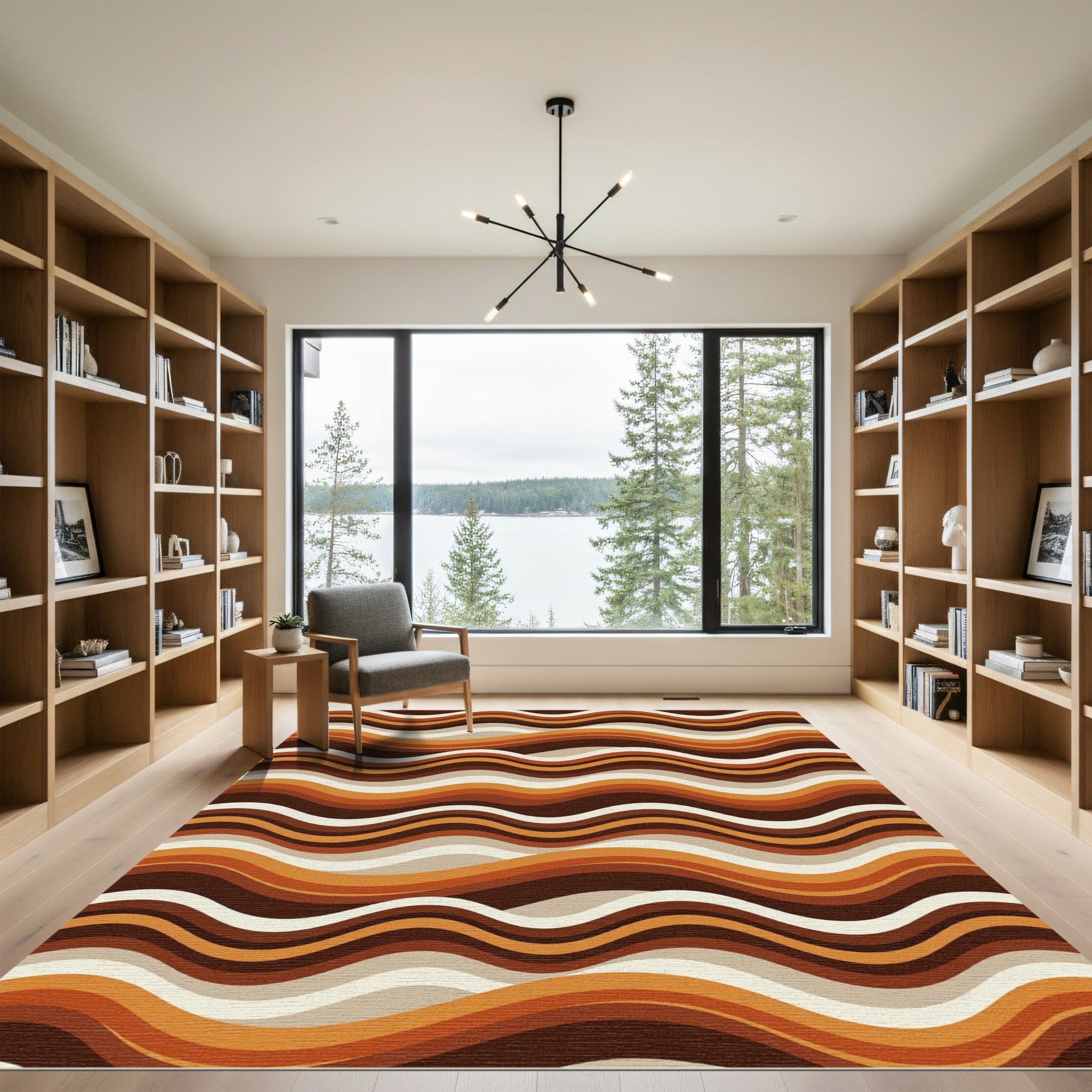 Retro Earth Tone Wavy Striped Rug