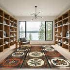 Ornate Heraldic Crest Earthy Tone Tile Rug