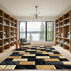 Modern Black Tan Beige Brick Pattern Rug