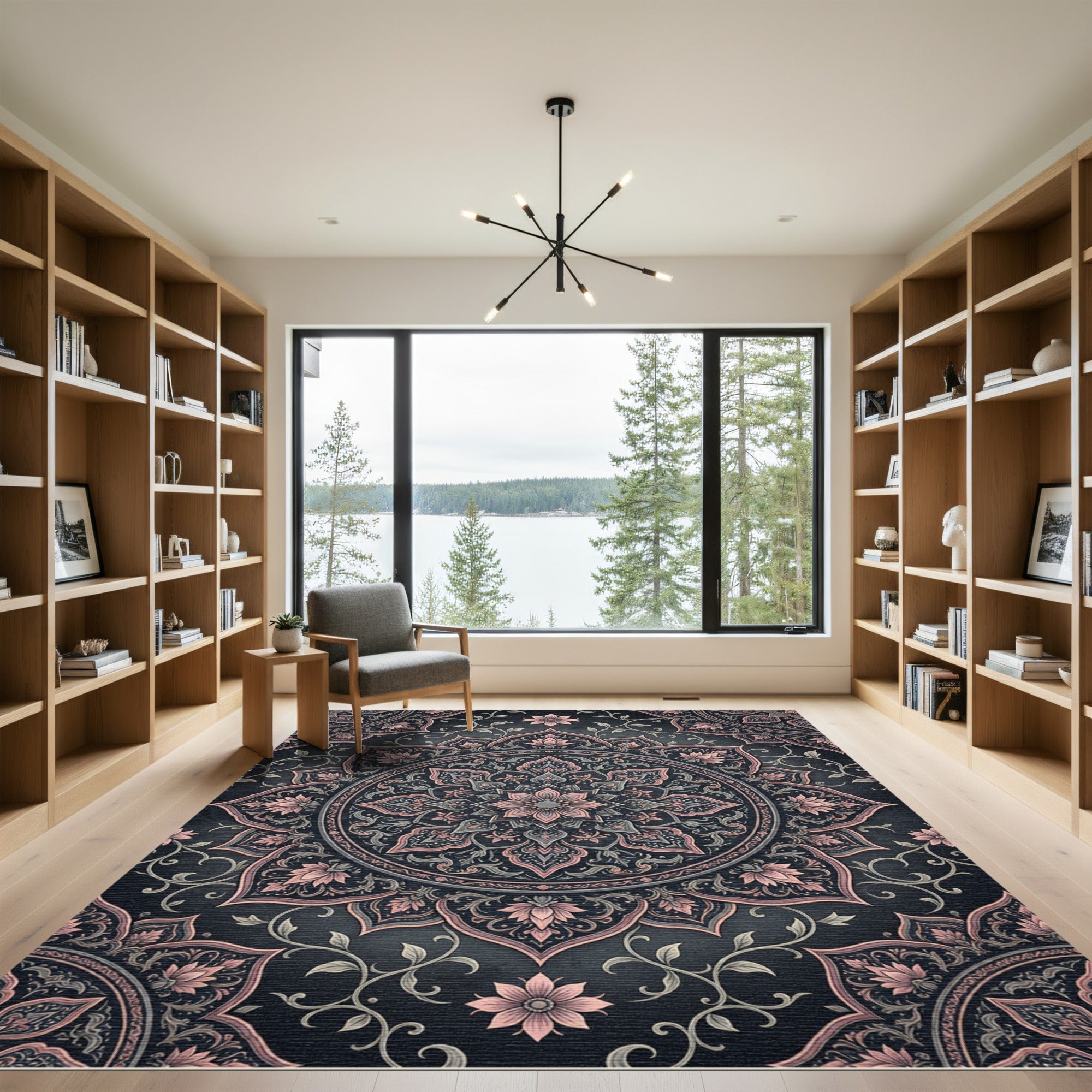 Rose Gold Floral Mandala Scroll Rug