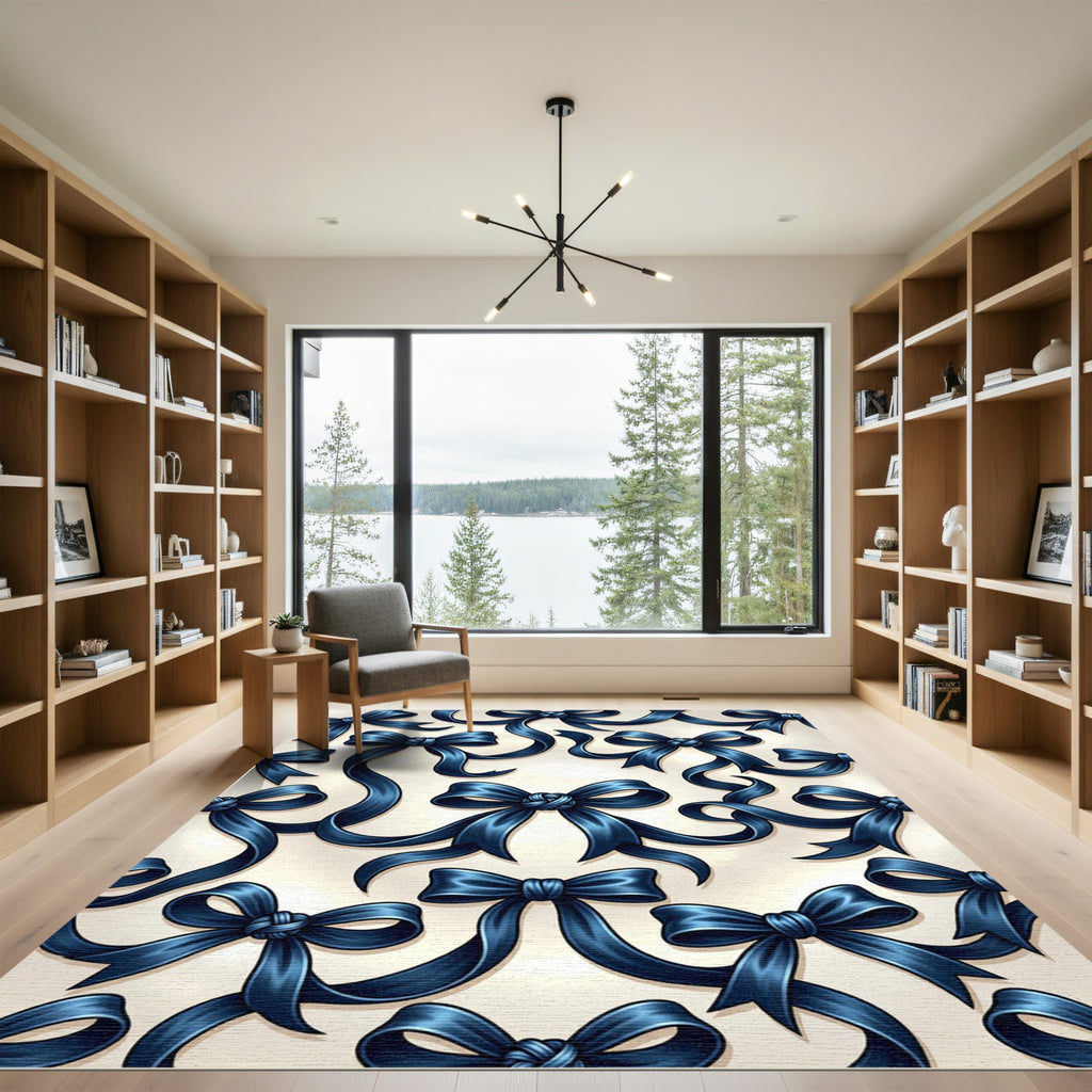 Elegant Navy Blue Satin Ribbon Art Rug