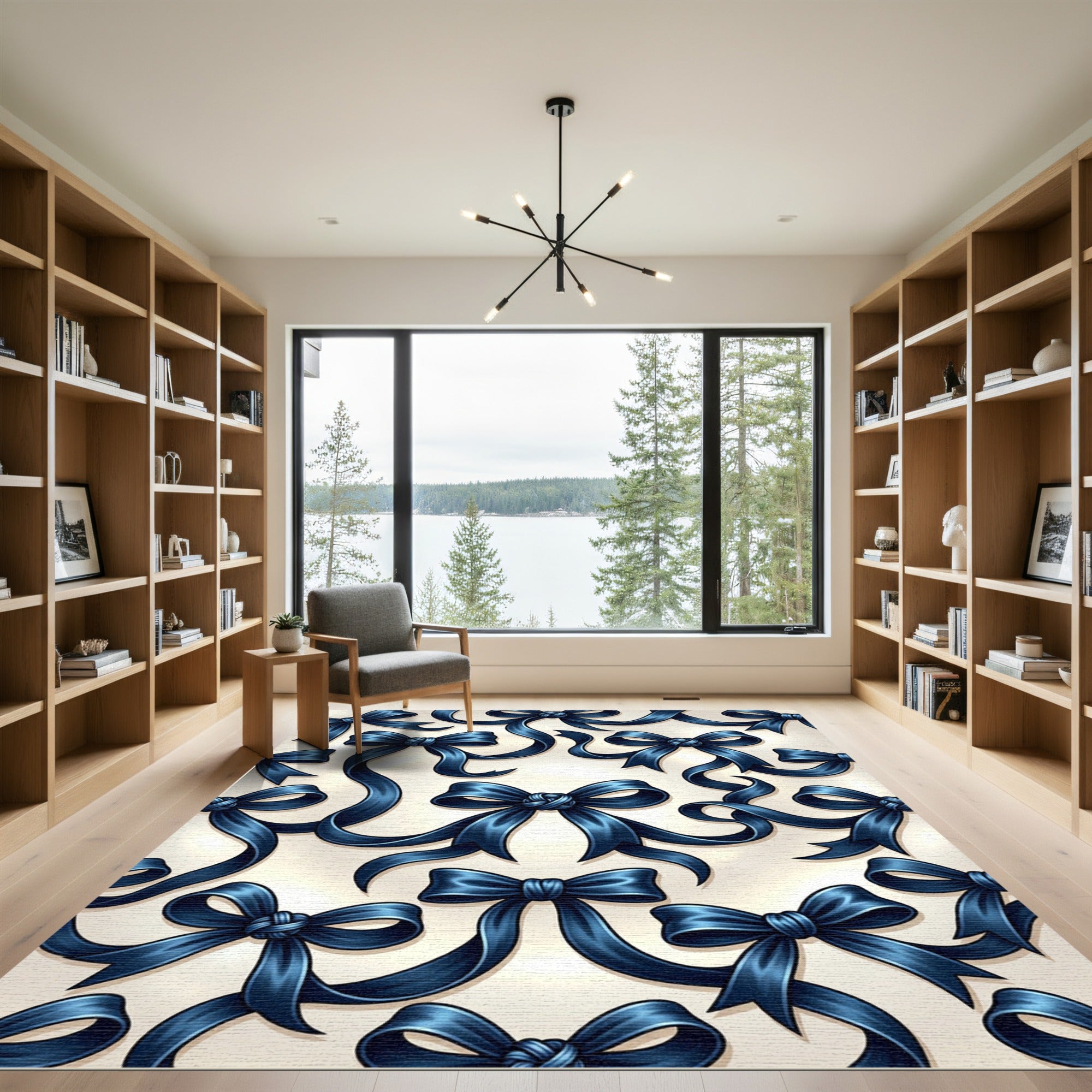 Elegant Navy Blue Satin Ribbon Art Rug