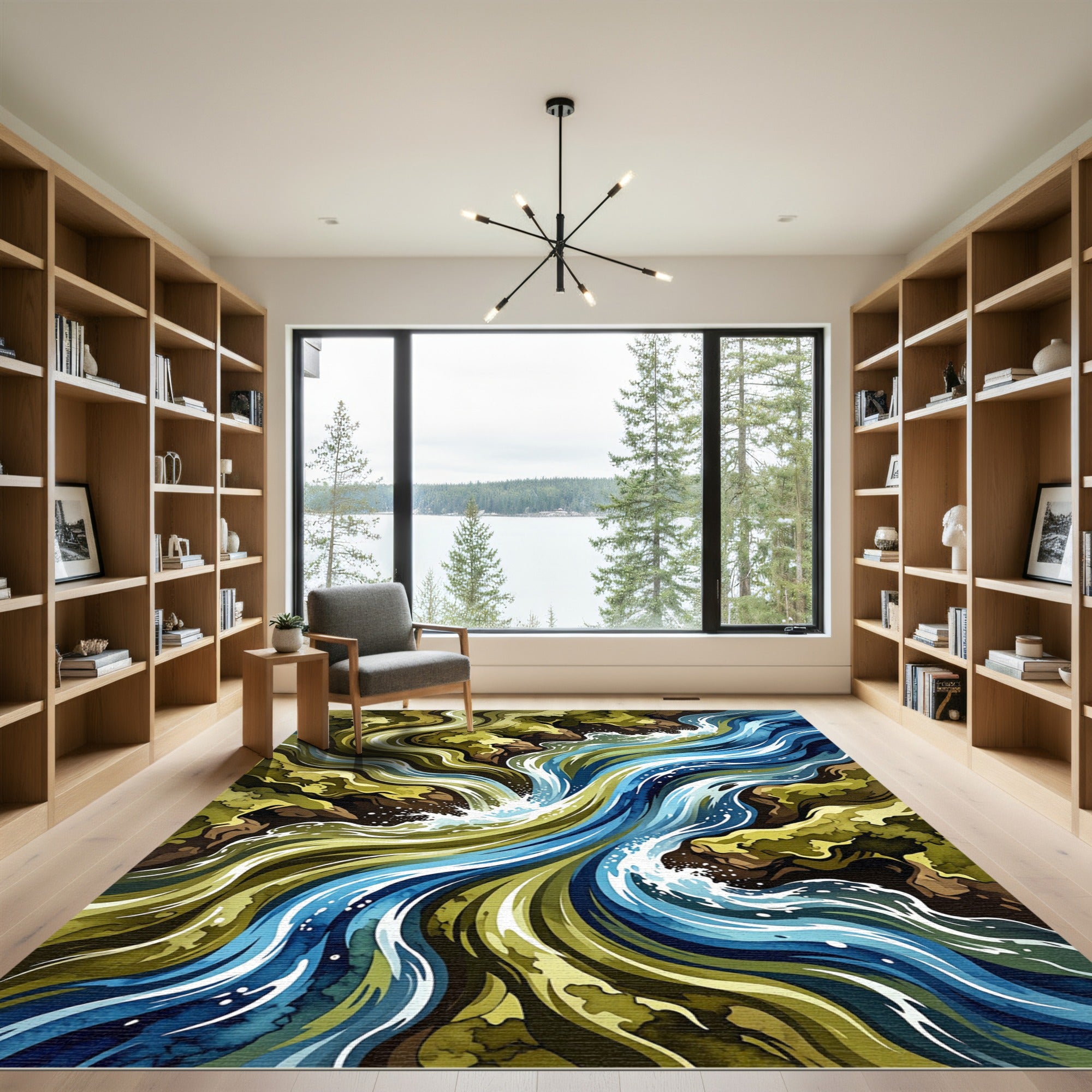 Abstract Flowing River Currents Art Rug