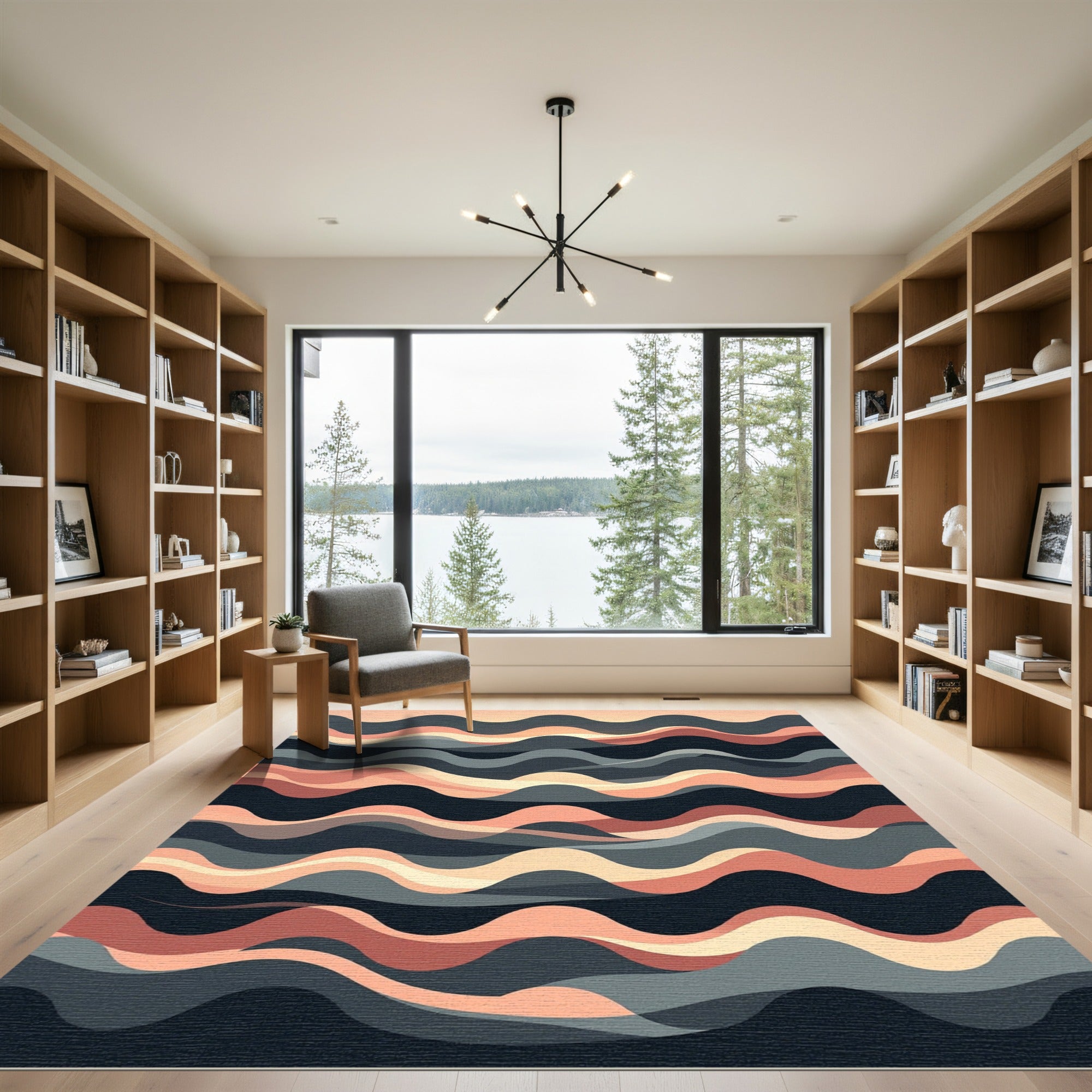 Salmon Coral Abstract Layered Waves Rug