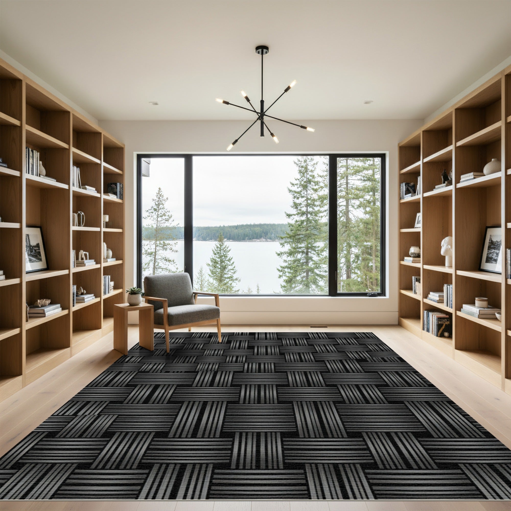 Monochrome Woven Square Texture Rug