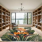 Vibrant Bird of Paradise Tropical Leaves Rug
