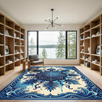 Ornate Azure Floral Medallion Swirl Rug