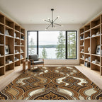 Elegant Bronze Damask Scroll Medallion Rug