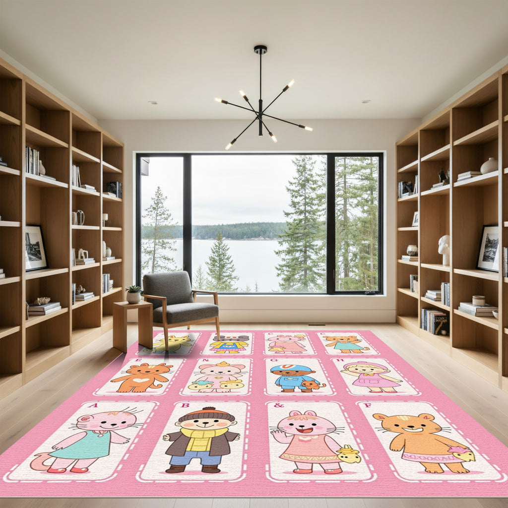 Whimsical Cute Animal Alphabet Collage Rug