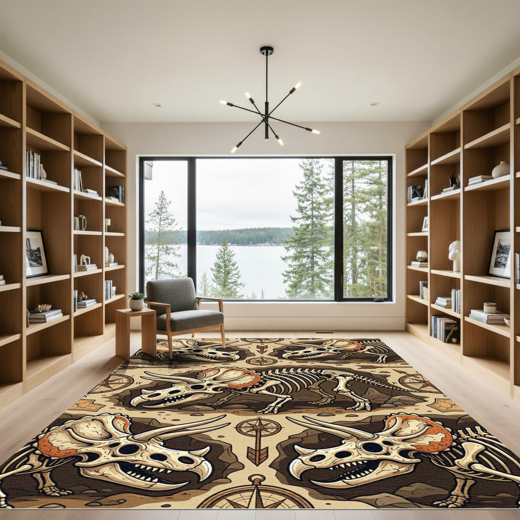 Vintage Fossilized Dinosaur Compass Expedition Rug