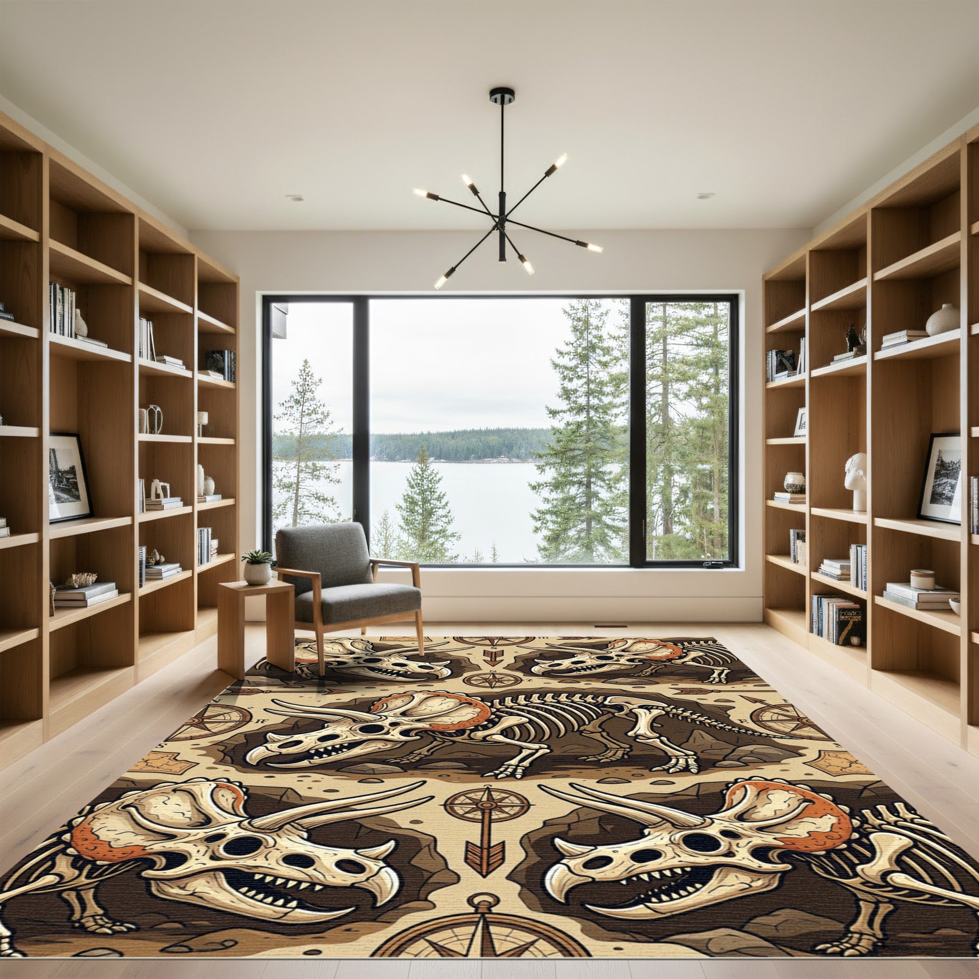 Vintage Fossilized Dinosaur Compass Expedition Rug