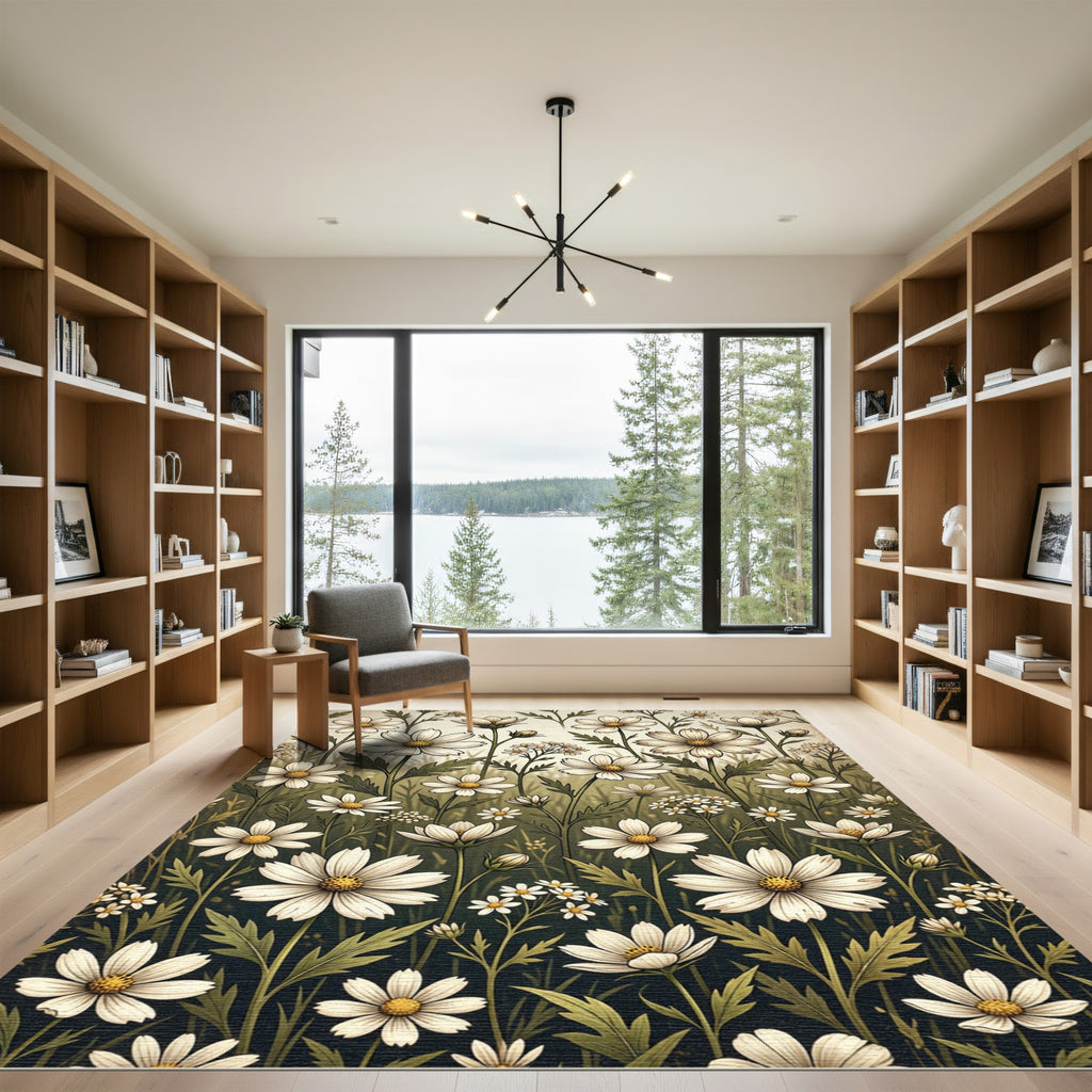 Vintage Cream Wildflower Meadow Garden Rug