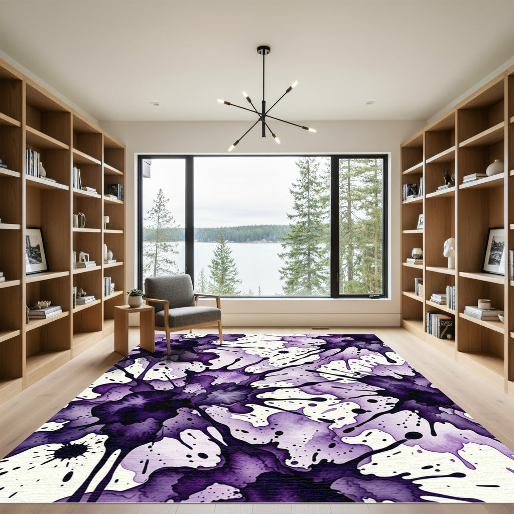 Dark Plum Abstract Ink Splatter Rug