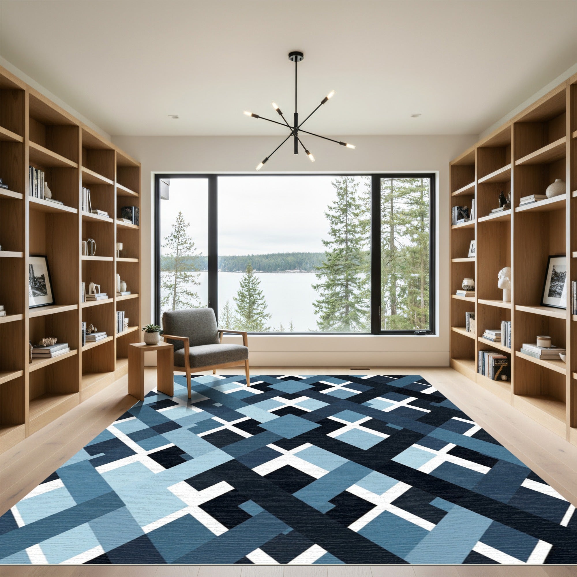 Geometric Navy And Slate Diamond Weave Rug
