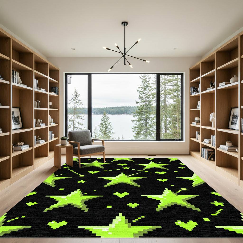 Neon Green Pixel Star Galaxy Rug