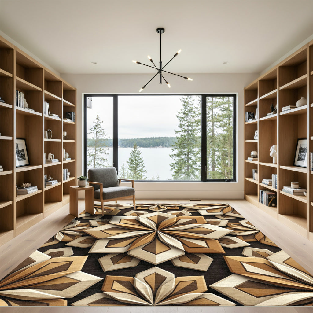 Geometric Wood Tone Petal Blossom Rug