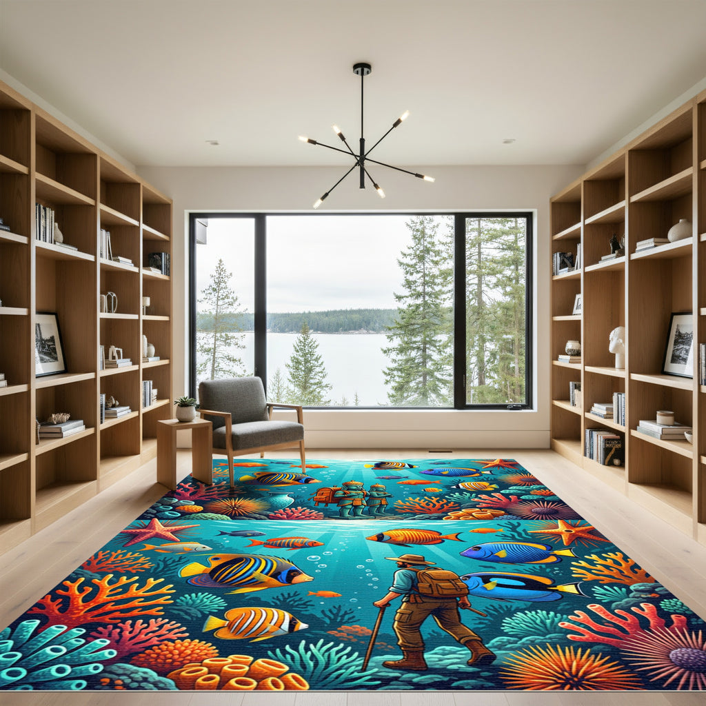 Vibrant Underwater Coral Reef Exploration Scene Rug