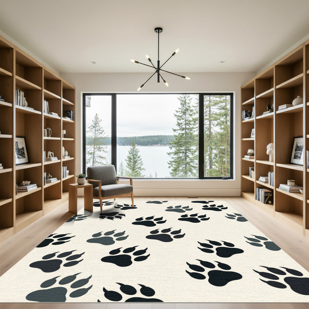 Minimalist Monochrome Paw Print Rug