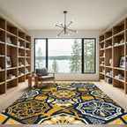 Geometric Navy and Golden Floral Medallion Rug