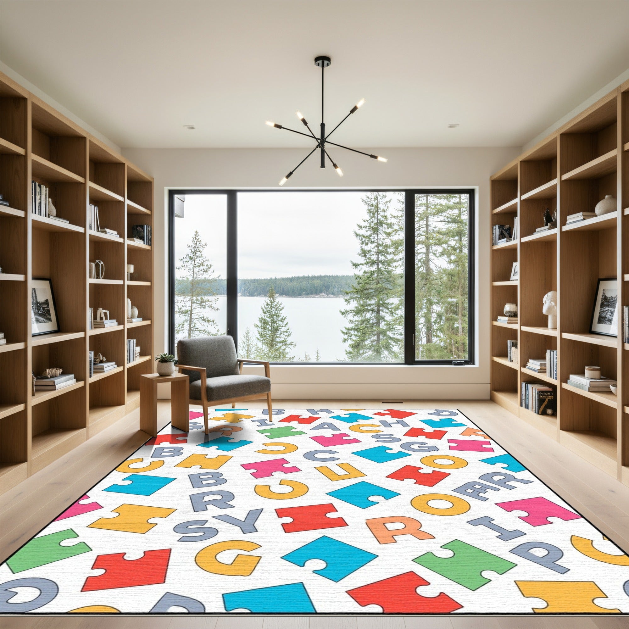 Whimsical Alphabet Jigsaw Puzzle Squares Rug