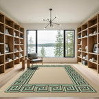Green Geometric Greek Key Frame Rug