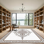 Brown Paisley Floral Medallion Border Rug