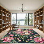 Elegant Pink Peony Botanical Bouquet Rug