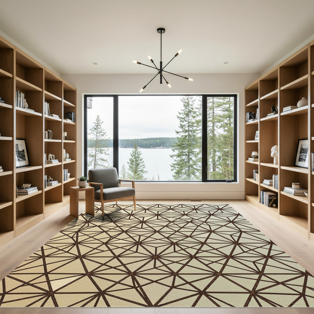 Golden Geometric Triangulated Abstract Lines Rug