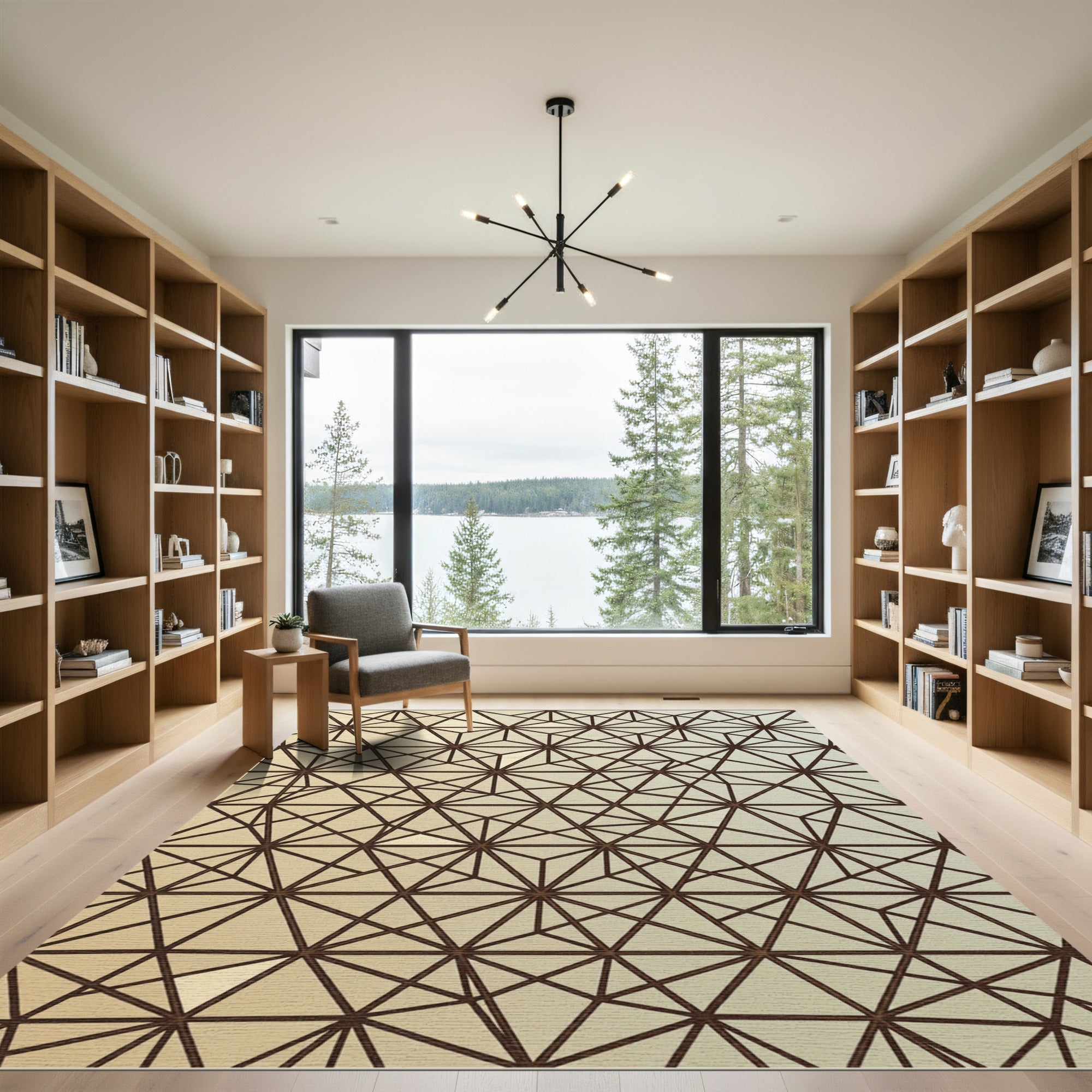Golden Geometric Triangulated Abstract Lines Rug
