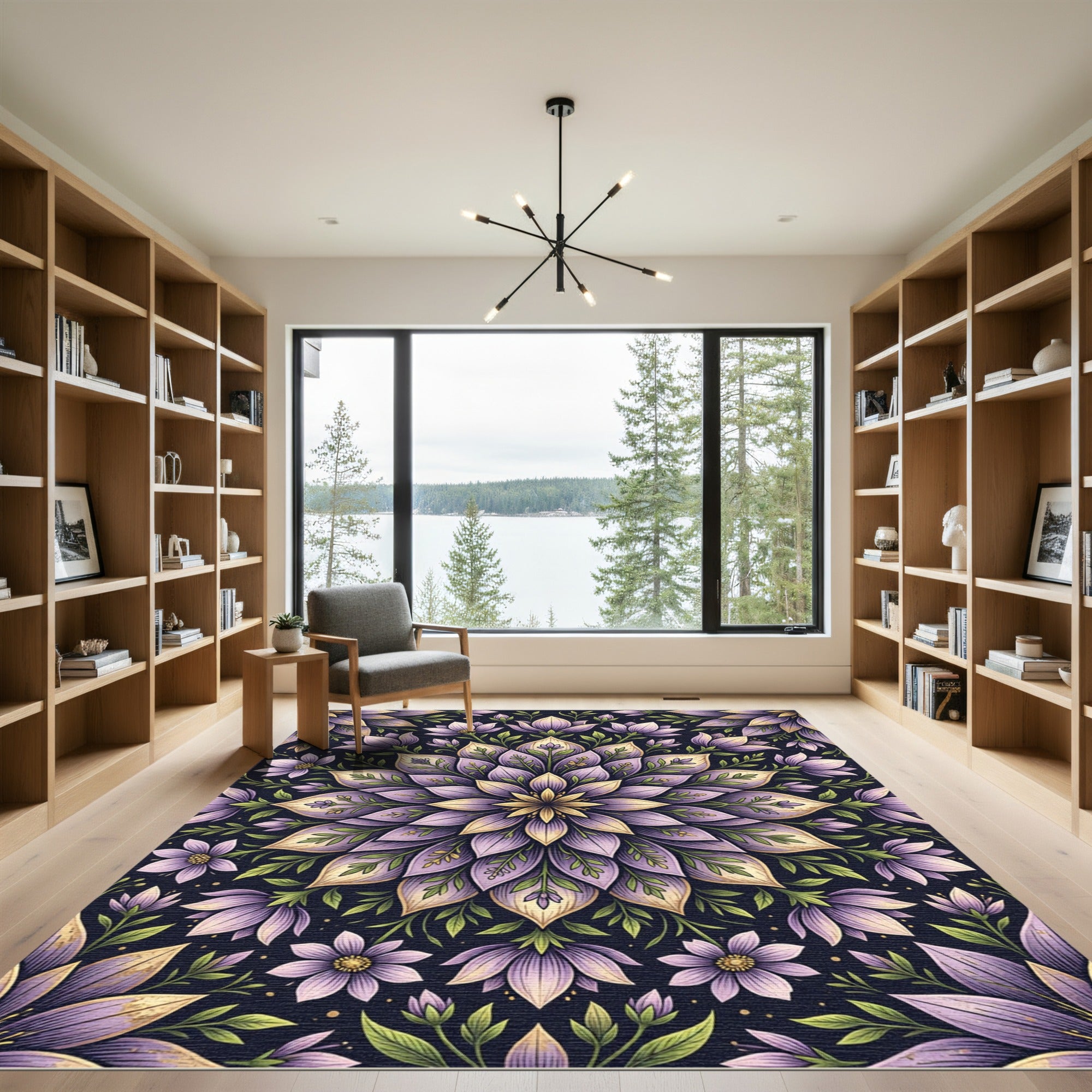 Lavender Floral Symmetry Medallion Rug
