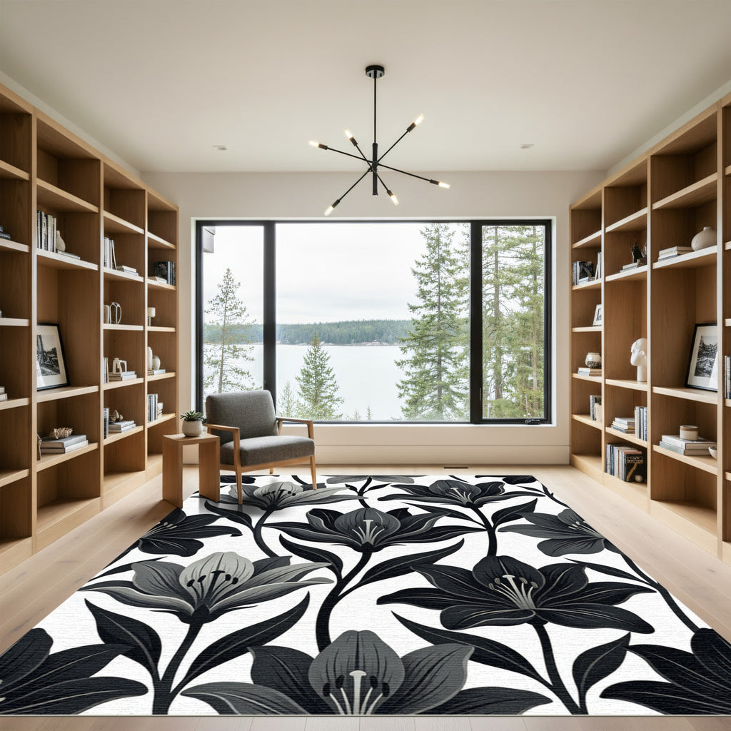 Monochromatic Lily Botanical Composition Rug