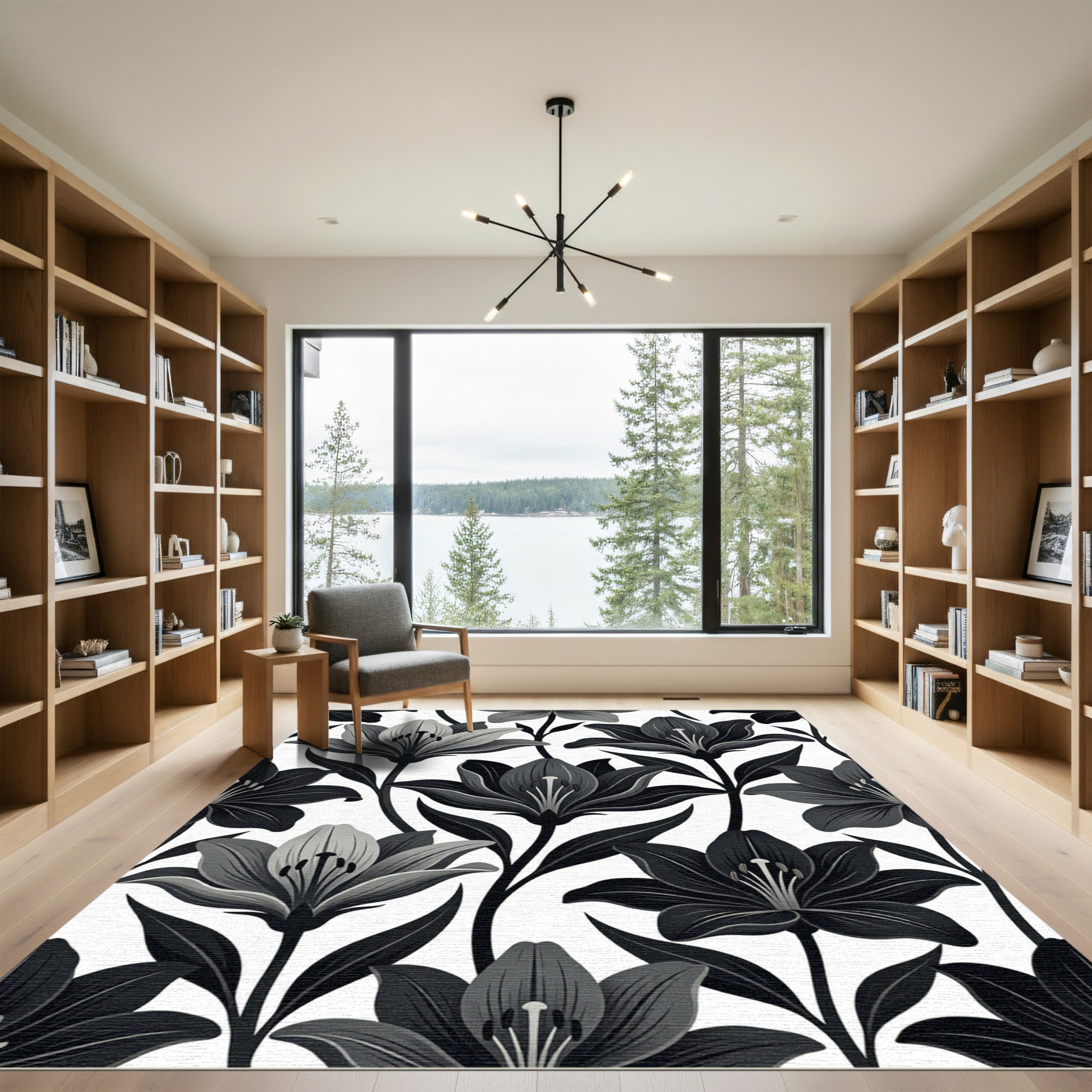 Monochromatic Lily Botanical Composition Rug