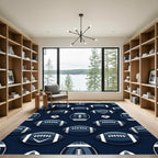 Navy Blue Football Geometric Athletic Rug