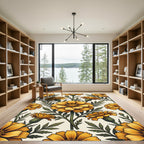 Golden Marigold Floral Botanical Illustration Rug