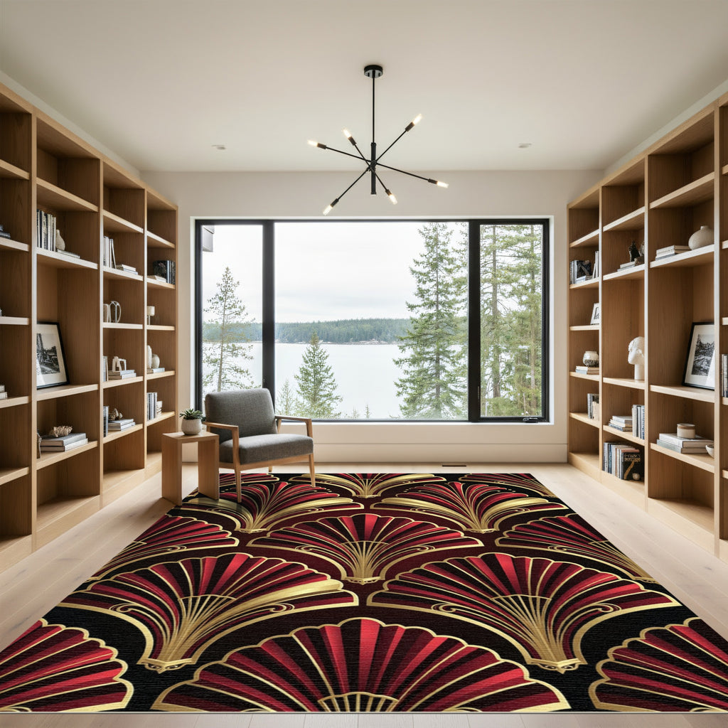Art Deco Crimson Gold Fan Rug