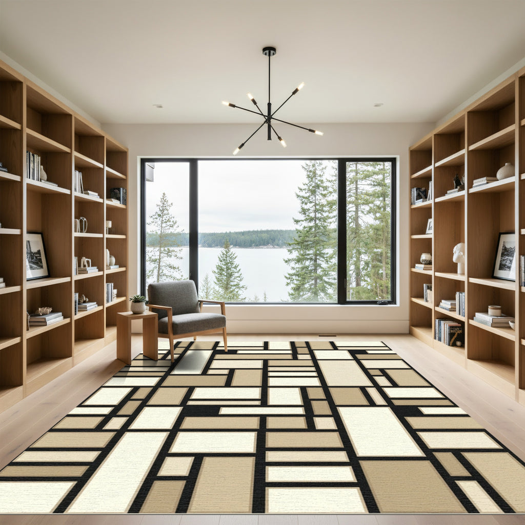 De Stijl Beige Rectangular Composition Rug
