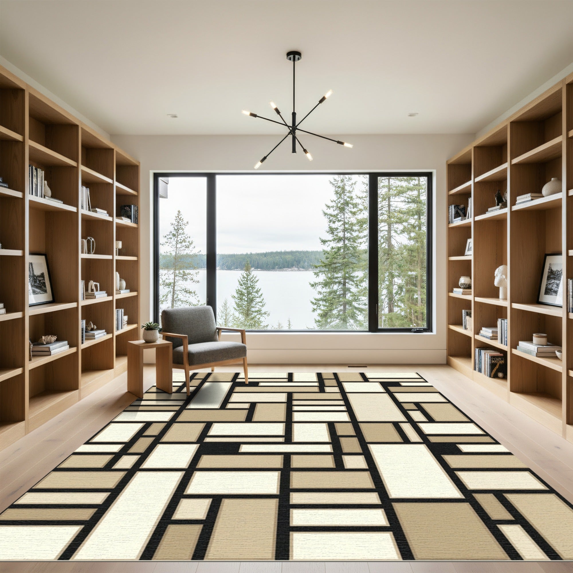 De Stijl Beige Rectangular Composition Rug
