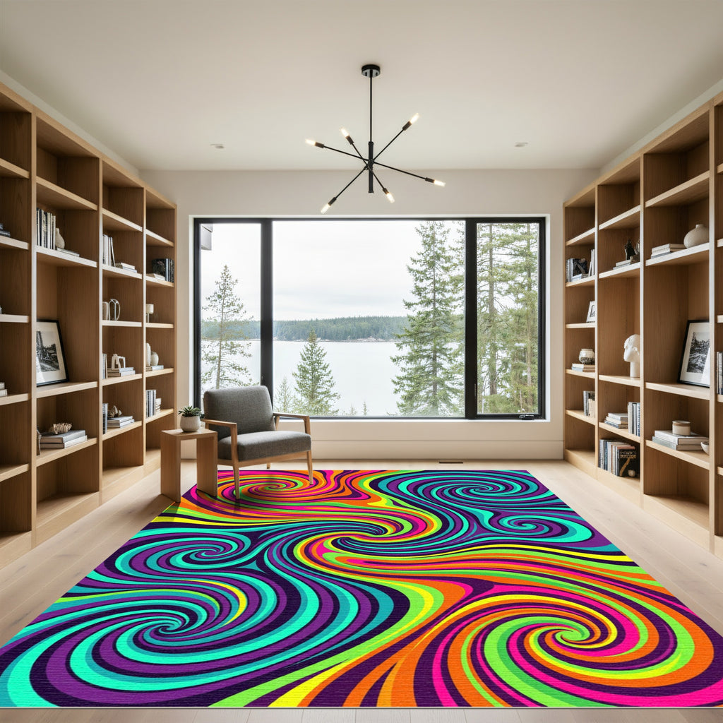Vibrant Neon Psychedelic Swirl Galaxy Rug