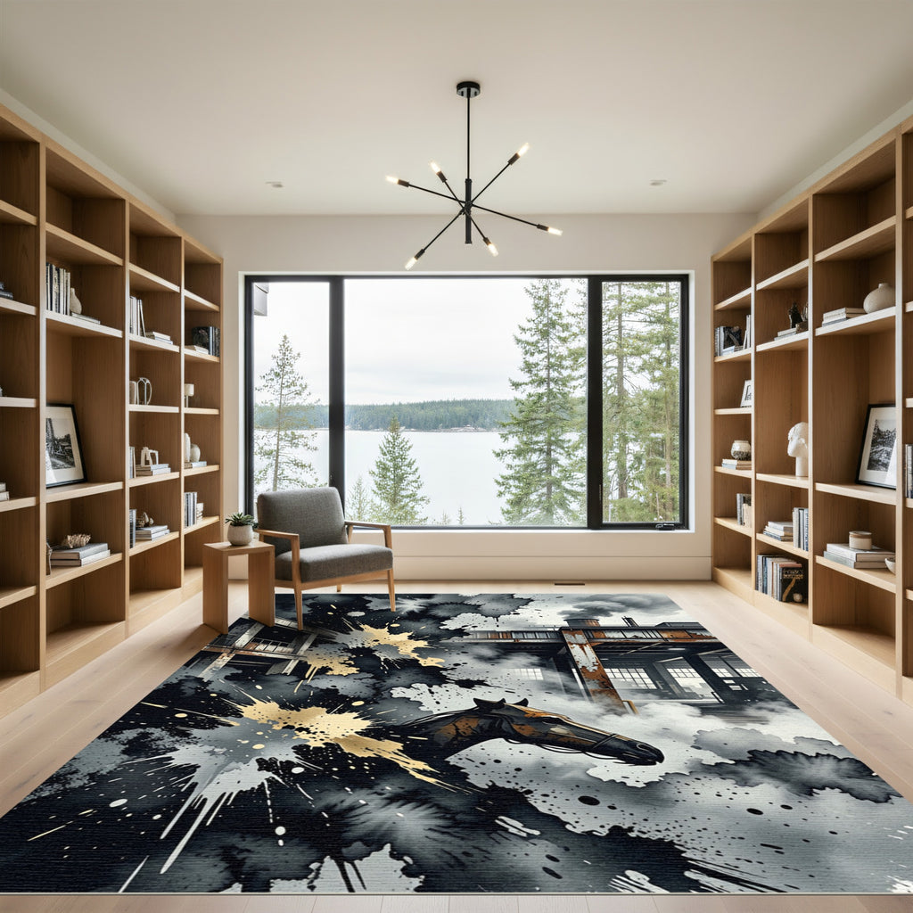 Industrial Horse Abstract Ink Splash Rug