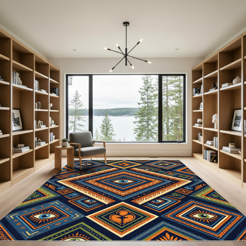 Mystic Eye Geometric Diamond Amber Navy Rug