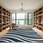Modern Navy and Cream Wavy Lines Rug