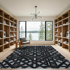 Modern Geometric Monochrome Art Deco Grid Rug