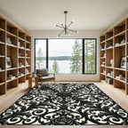 Ornate Black Floral Scrollwork Rug